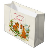 かわいいヴィンテージキツネレトロクリスマスシーン ラージペーパーバッグ (正面アングル)