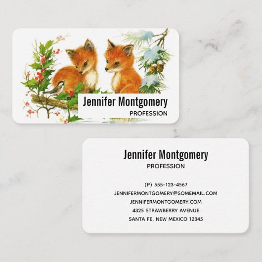 かわいいヴィンテージキツネレトロクリスマスシーン 名刺 (正面/裏面)
