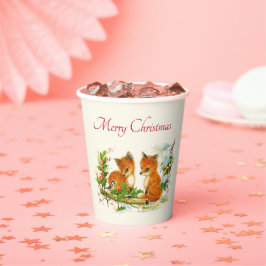 かわいいヴィンテージキツネレトロクリスマスシーン 紙コップ