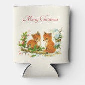 かわいいヴィンテージキツネレトロクリスマスシーン 缶クーラー (正面)