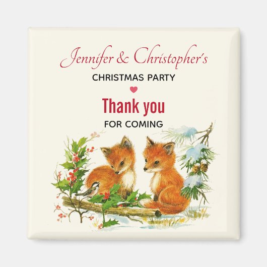 かわいいヴィンテージキツネレトロクリスマスパーティーありがとう マグネット (正面)