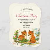 かわいいヴィンテージキツネレトロクリスマスパーティー 招待状 (正面/裏面)