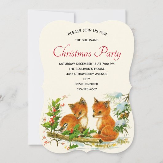 かわいいヴィンテージキツネレトロクリスマスパーティー 招待状 (正面)