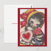 かわいいヴィンテージキティ猫インボンネット1950年代バレンタイン ポストカード (正面/裏面)