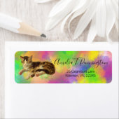 かわいいヴィンテージキティ猫昼寝抽象芸術レインボーアート ラベル (インサイチュ)