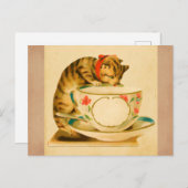 かわいいヴィンテージキャットティーカップ ポストカード (正面/裏面)