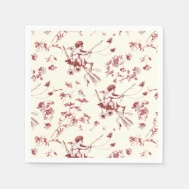 かわいいヴィンテージキューピッドエンジェルアイボリーレッドフローラトワール スタンダードカクテルナプキン