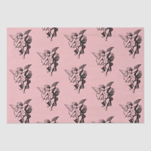 かわいいヴィンテージキューピッドエンジェルオンピンク 薄葉紙 (正面)