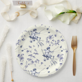 かわいいヴィンテージキューピッドエンジェルブルーフローラトワール ペーパープレート