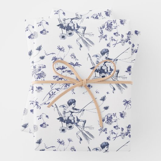 かわいいヴィンテージキューピッドエンジェルブルーフローラトワール ラッピングペーパーシート (インサイチュ)