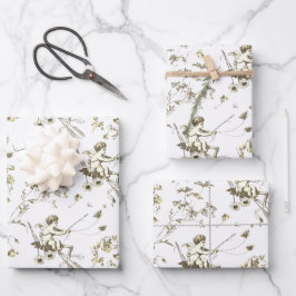 かわいいヴィンテージキューピッドエンジェルベージュホワイトフローラトワール ラッピングペーパーシート