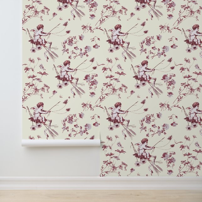 かわいいヴィンテージキューピッドエンジェルレッドアイボリーフローラトワール 壁紙 (アプリケーション)