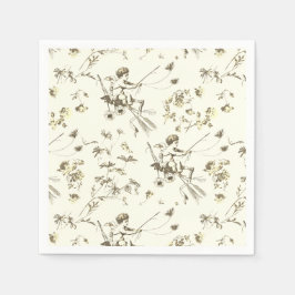 かわいいヴィンテージキューピッドエンジェル金ゴールドベージュフローラトワール スタンダードカクテルナプキン