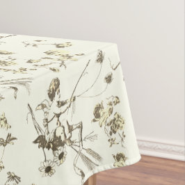 かわいいヴィンテージキューピッドエンジェル金ゴールドベージュフローラトワール テーブルクロス