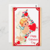 かわいいヴィンテージキューピッドハッピーバレンタインデー ポストカード (正面/裏面)