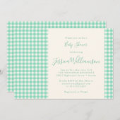 かわいいヴィンテージギンガムプレイドミントグリーンベビーシャワー 招待状 (正面/裏面)