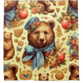 かわいいヴィンテージクマの水色 シャワーカーテン (正面)