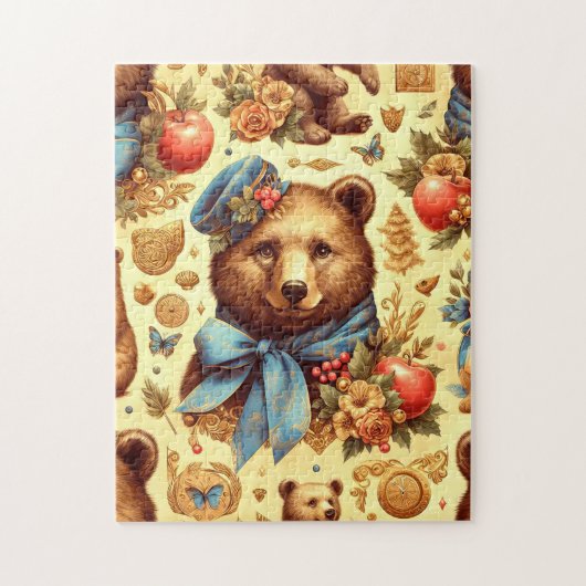 かわいいヴィンテージクマの水色 ジグソーパズル (縦)
