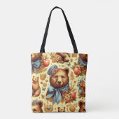 かわいいヴィンテージクマの水色 トートバッグ (裏面)