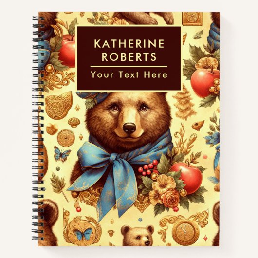 かわいいヴィンテージクマの水色 ノートブック (正面)