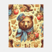 かわいいヴィンテージクマの水色 フリースブランケット (正面)