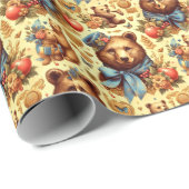 かわいいヴィンテージクマの水色 ラッピングペーパー (ロールコーナー)