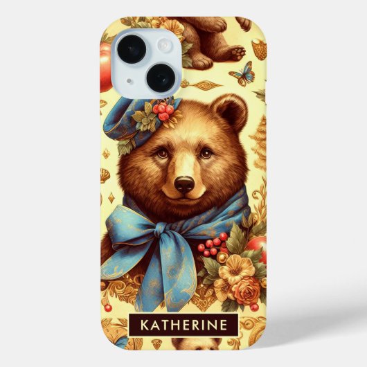 かわいいヴィンテージクマの水色 Case-Mate iPhoneケース (裏面)