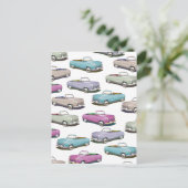 かわいいヴィンテージクラシック車のパターン ポストカード (スタンド正面)