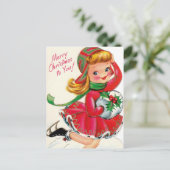 かわいいヴィンテージクリスマスの女の子 ポストカード (スタンド正面)