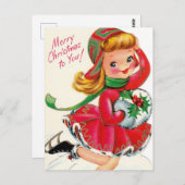 かわいいヴィンテージクリスマスの女の子 ポストカード (正面/裏面)