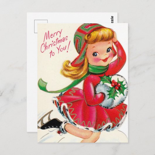 かわいいヴィンテージクリスマスの女の子 ポストカード (正面/裏面)
