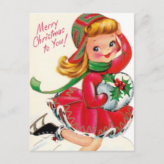 かわいいヴィンテージクリスマスの女の子 ポストカード (正面)