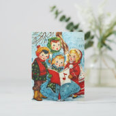 かわいいヴィンテージクリスマスの子供たち ポストカード (スタンド正面)