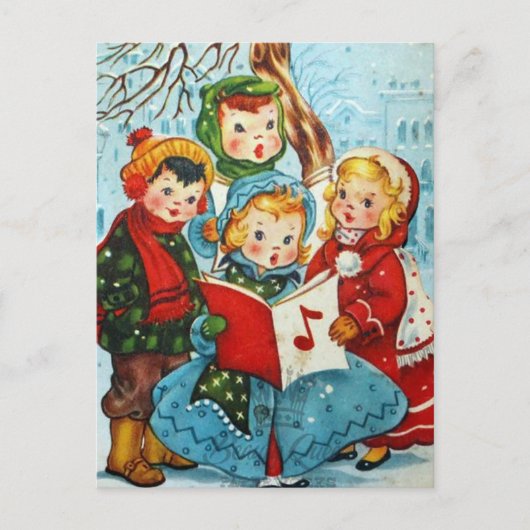 かわいいヴィンテージクリスマスの子供たち ポストカード (正面)