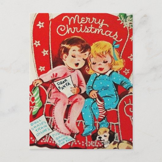 かわいいヴィンテージクリスマスの子供たち ポストカード (正面)
