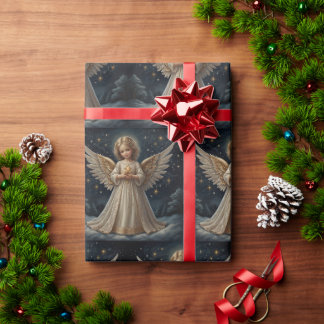 かわいいヴィンテージクリスマスエンジェル ラッピングペーパー