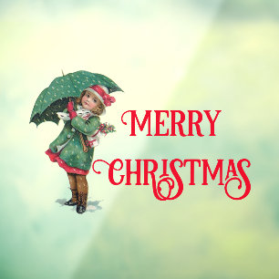 かわいいヴィンテージクリスマスガールカスタム ウィンドウサイン