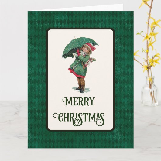 かわいいヴィンテージクリスマスガールホリデーカード カード (黄色い花)