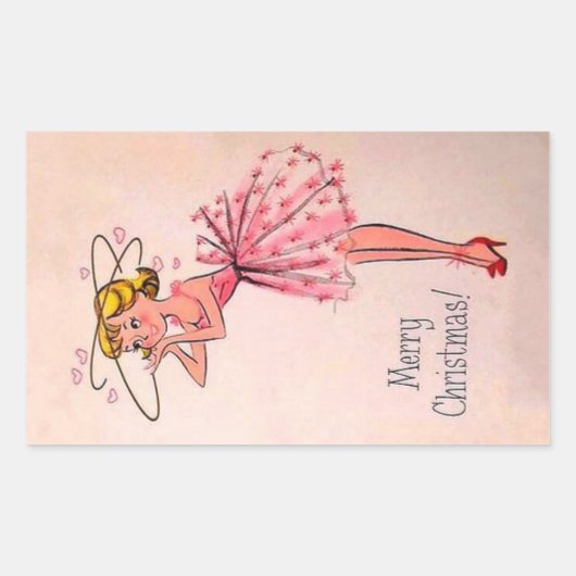 かわいいヴィンテージクリスマスガール 長方形シール (正面)