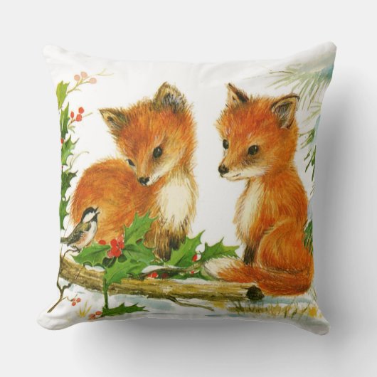 かわいいヴィンテージクリスマスキツネ クッション (正面)