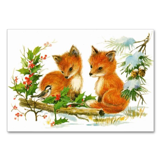 かわいいヴィンテージクリスマスキツネ テーブルナンバー (正面)