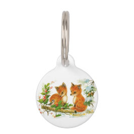 かわいいヴィンテージクリスマスキツネ ペット　ネームタグ