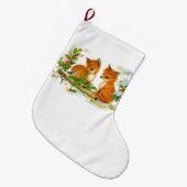 かわいいヴィンテージクリスマスキツネ ラージクリスマスストッキング (正面 (吊り時))