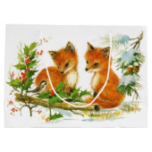 かわいいヴィンテージクリスマスキツネ ラージペーパーバッグ (裏面)