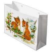 かわいいヴィンテージクリスマスキツネ ラージペーパーバッグ (正面アングル)