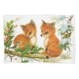 かわいいヴィンテージクリスマスキツネ 枕カバー