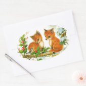 かわいいヴィンテージクリスマスキツネ 楕円形シール (封筒)