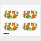 かわいいヴィンテージクリスマスキツネ 楕円形シール (シート)