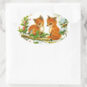 かわいいヴィンテージクリスマスキツネ 楕円形シール (バッグ)