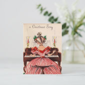 かわいいヴィンテージクリスマスソングの女の子のピアノ ポストカード (スタンド正面)